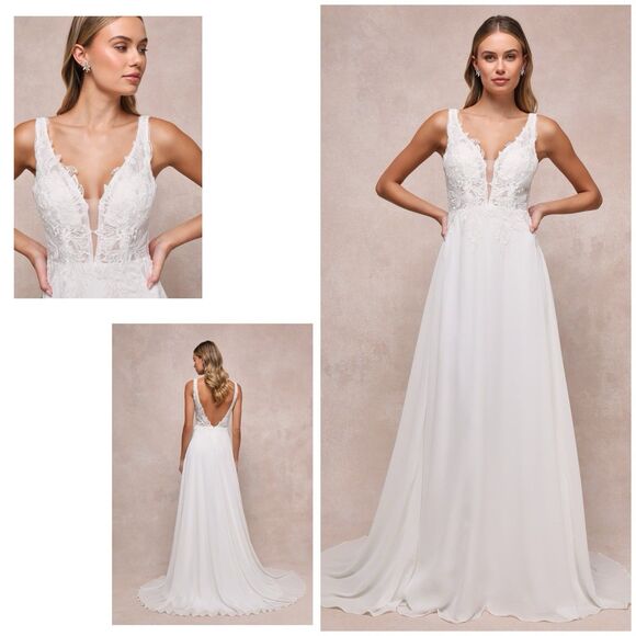 Lulus Forever Promised Dress XL White Wedding Chiffon Sequin Embroidered NWT - Picture 1 of 12